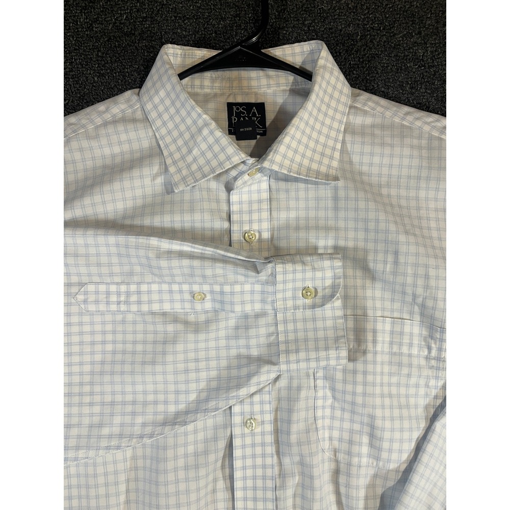 Jos. A. Bank Travelers Collection‎ Mens 18-35 White Blue Grid Cotton Shirt L/S